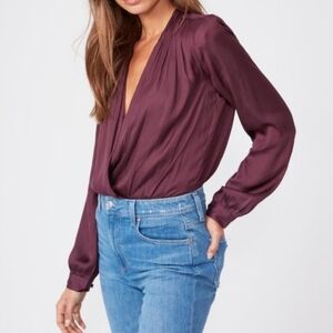 PAIGE SEVILLA Crossover V-Neck long sleeve Thong Bodysuit sz L in Fig